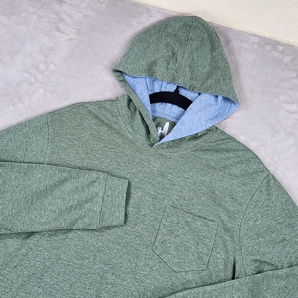 Johnnie-O Gunnar Hoodie Mens Medium Green Striped Lightweight Pullover JMLT2440